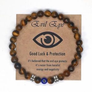 🤎 🧿 Brown Tiger Eye Beaded Bracelet Men Women Turkish Amulet Protection